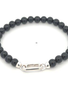 Sterling Silver Modular Gemstone Bracelet Natural Onyx Detachable Gate Clasp